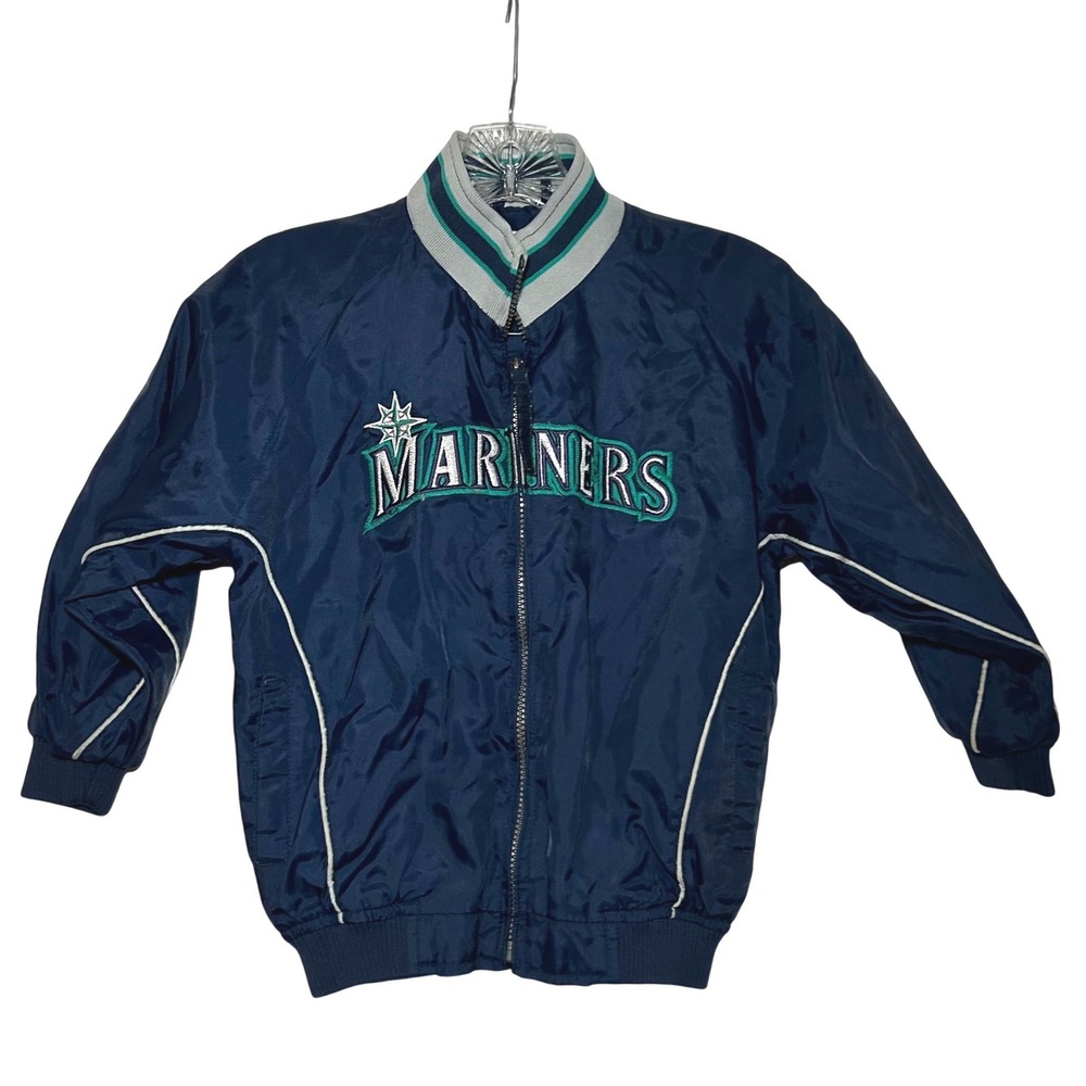 Majestic Seattle Mariners Kids Navy Blue Full Zip Windbreaker Jacket Medium